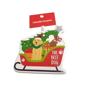 The Best Dog Christmas Collectible Ornament Red & White Sled Design Ceramic